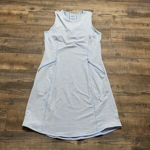 Duluth Trading Striped Blue White Sleeveless Dress Women's Size Small